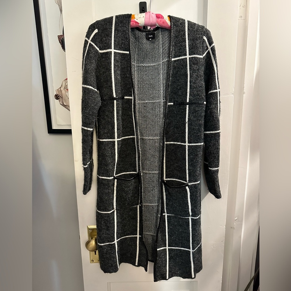Fate brand Car Coat Duster Windowpane Pattern size S
